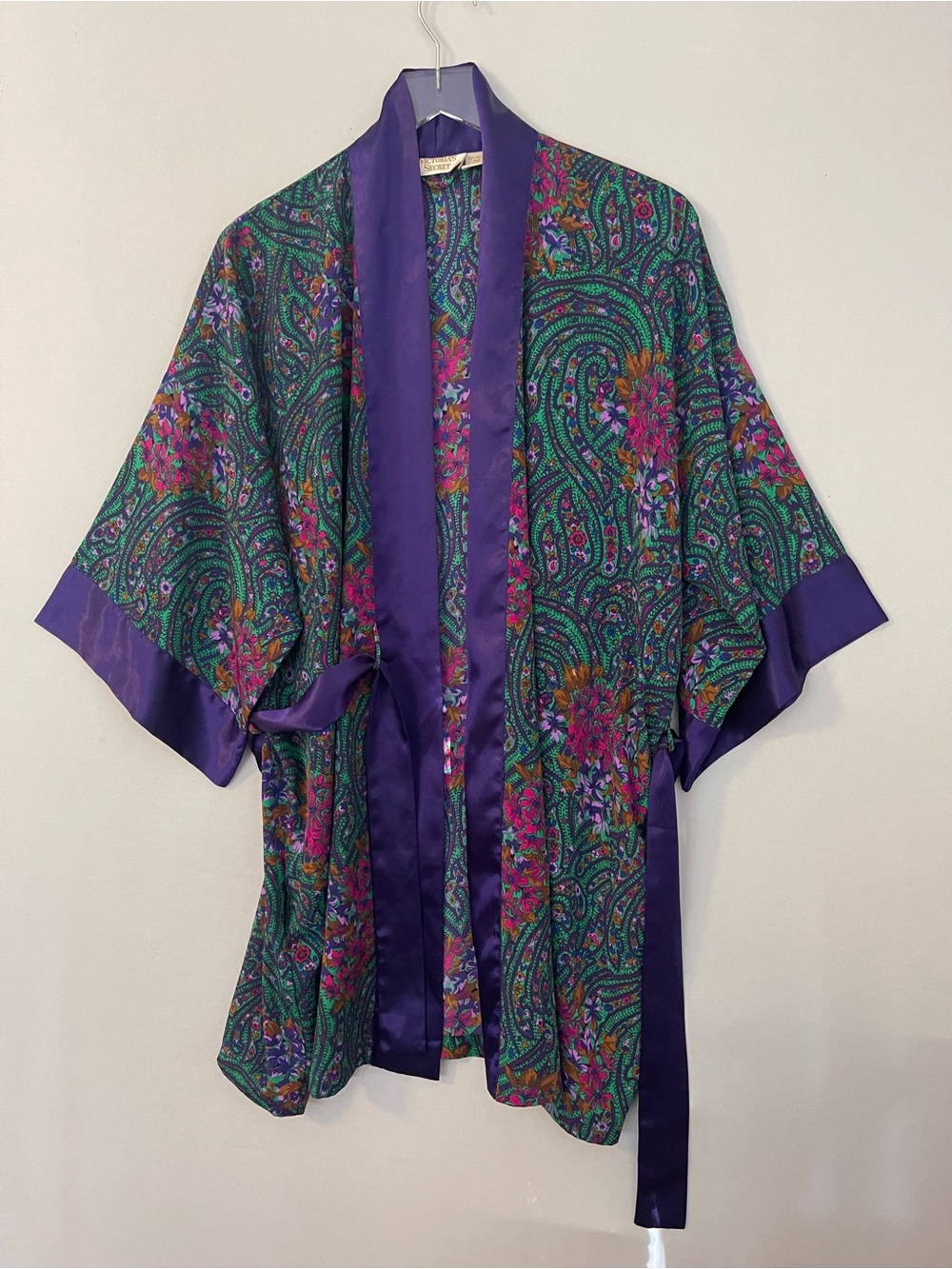Vintage Victorias Secret Gold Label Satin Paisley Robe Jewel Tones